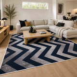 200x300cm Large Floor Blue Chevron Stripes Rug &ndash; Modern Area Carpet for Bedroom & Lounge