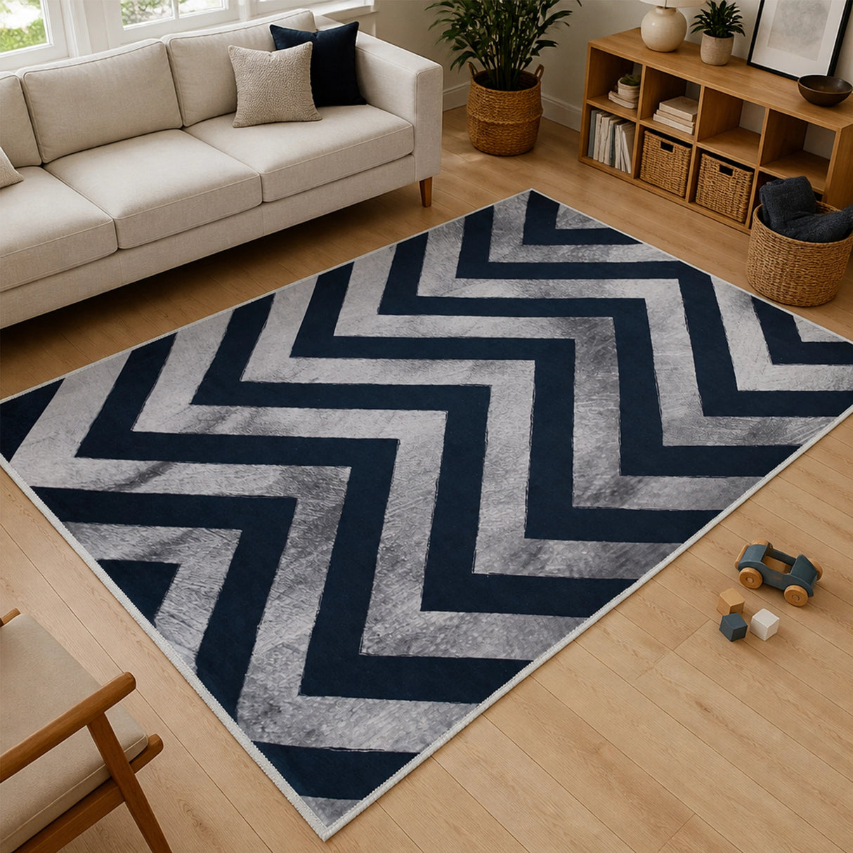 200x300cm Large Floor Blue Chevron Stripes Rug &ndash; Modern Area Carpet for Bedroom & Lounge