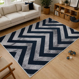 200x300cm Large Floor Blue Chevron Stripes Rug &ndash; Modern Area Carpet for Bedroom & Lounge - Side View
