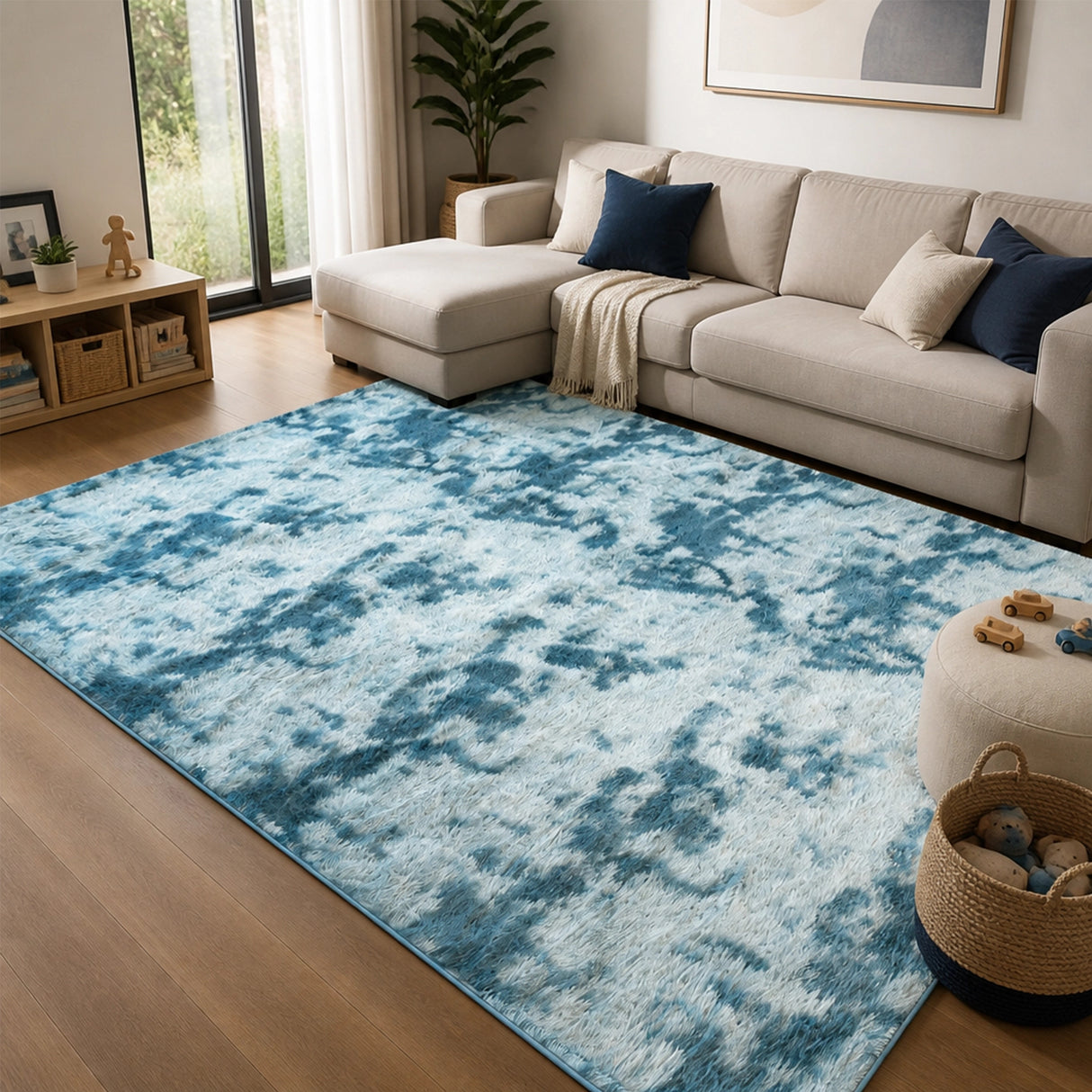 200x300cm Large Floor Soft Blue Fluffy Rug &ndash; Modern Area Carpet for Bedroom & Lounge