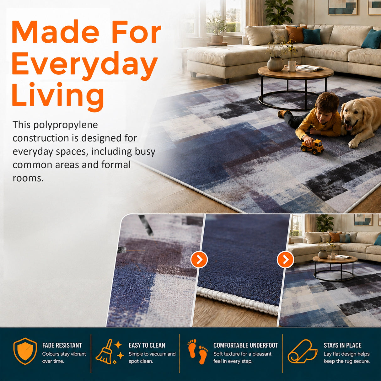 200x300cm Large Floor Blue Abstract Rug &ndash; Modern Area Carpet for Bedroom & Lounge