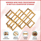 Wooden Wine Rack Freestanding 10 Bottles Countertop Storage - Close-Up Angle