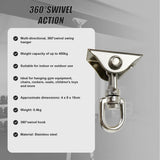 360 Degree Swivel Swing Hanger with Stainless Steel Hook for Ceiling Heavy Duty Hanging Gym Equipment - Top-Down View