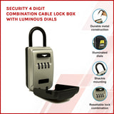 Security 4 Digit Combination Cable Lock Box With Luminous Dials - Rear View