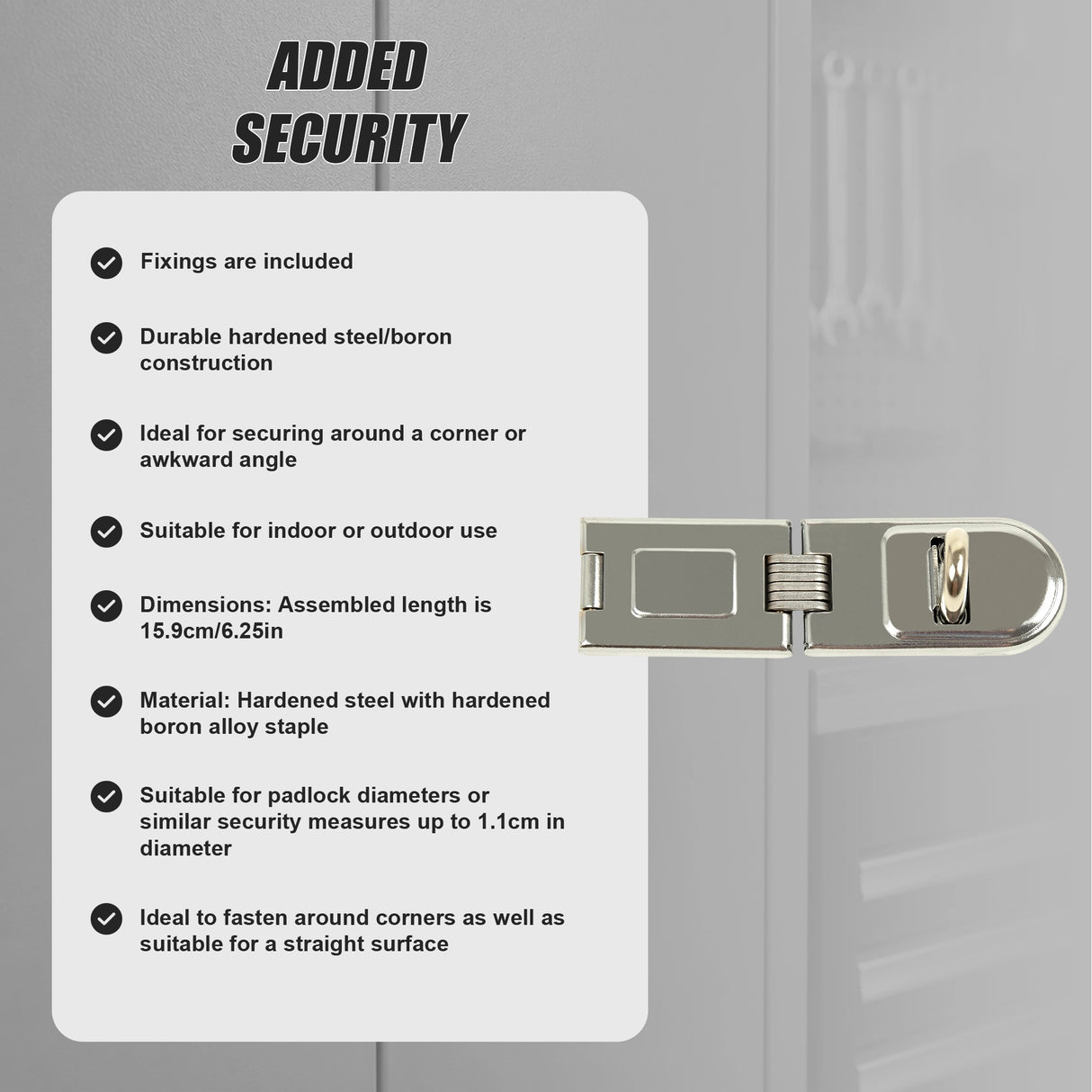 Security Lock Hardened Steel Fixed Staple Hasp 6-1/4 in. L