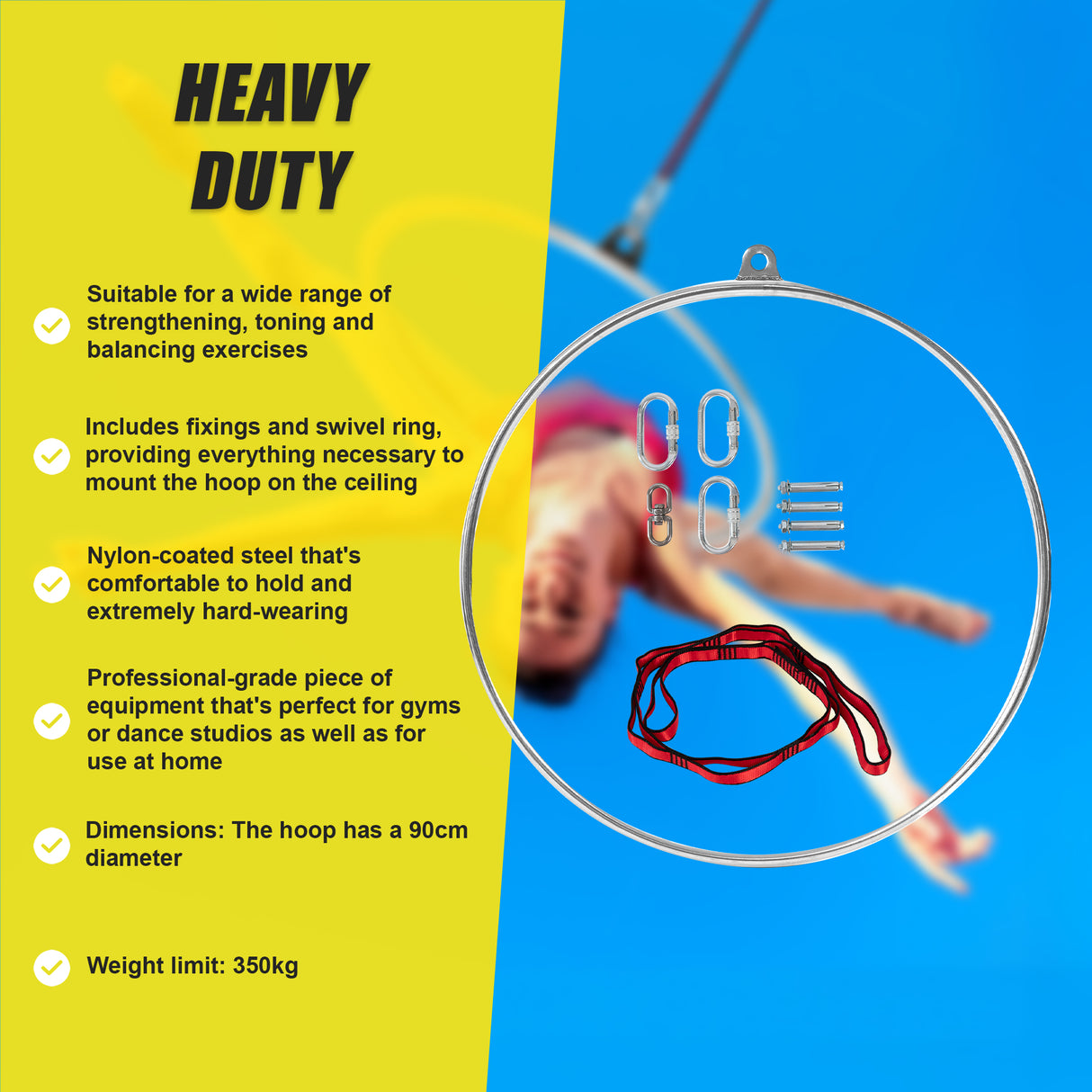 Aerial Yoga Hoop 90CM Lyra Hoop Circus Single Point Aerial Ring Set