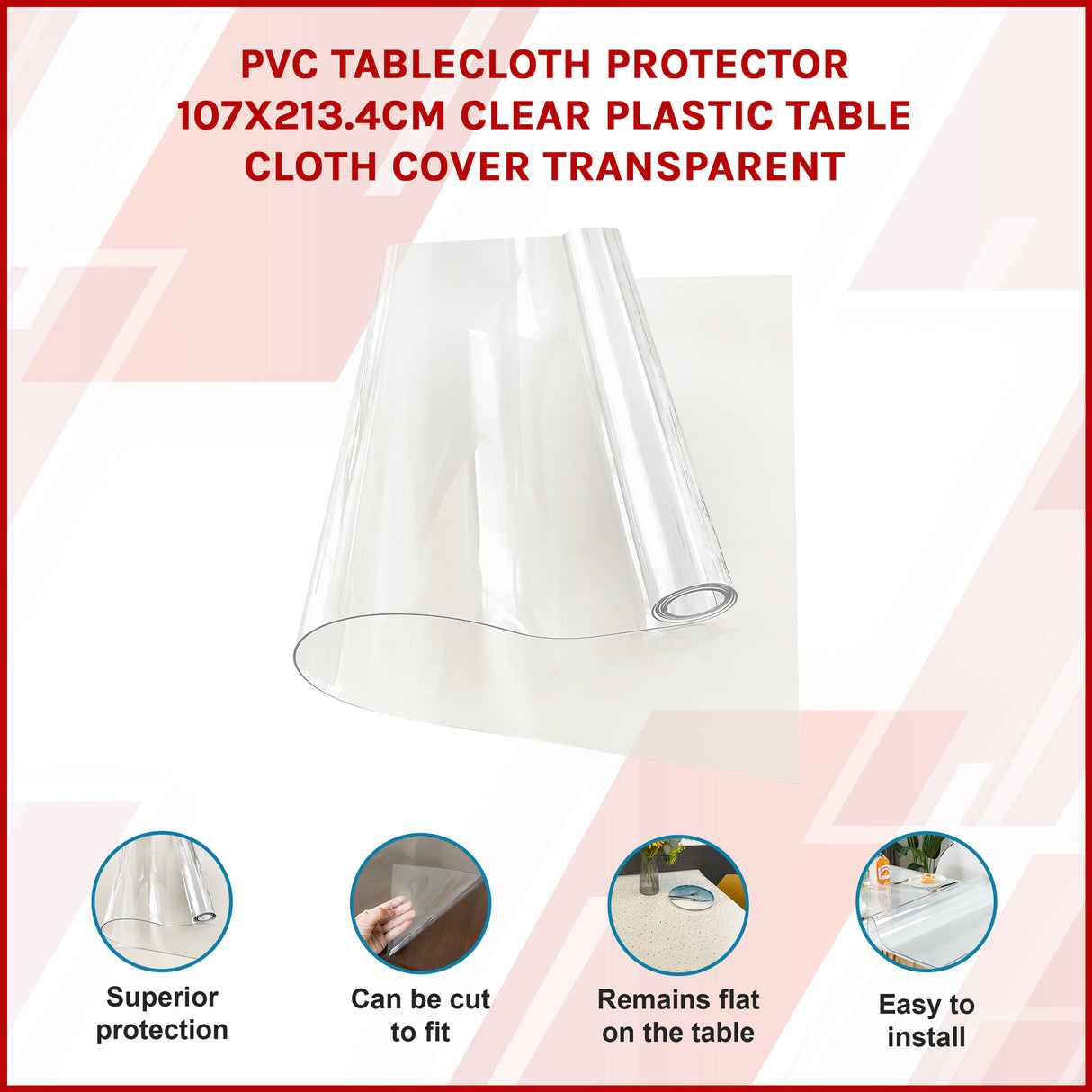 PVC Tablecloth Protector 107X213.4CM Clear Plastic Table Cloth Cover Transparent