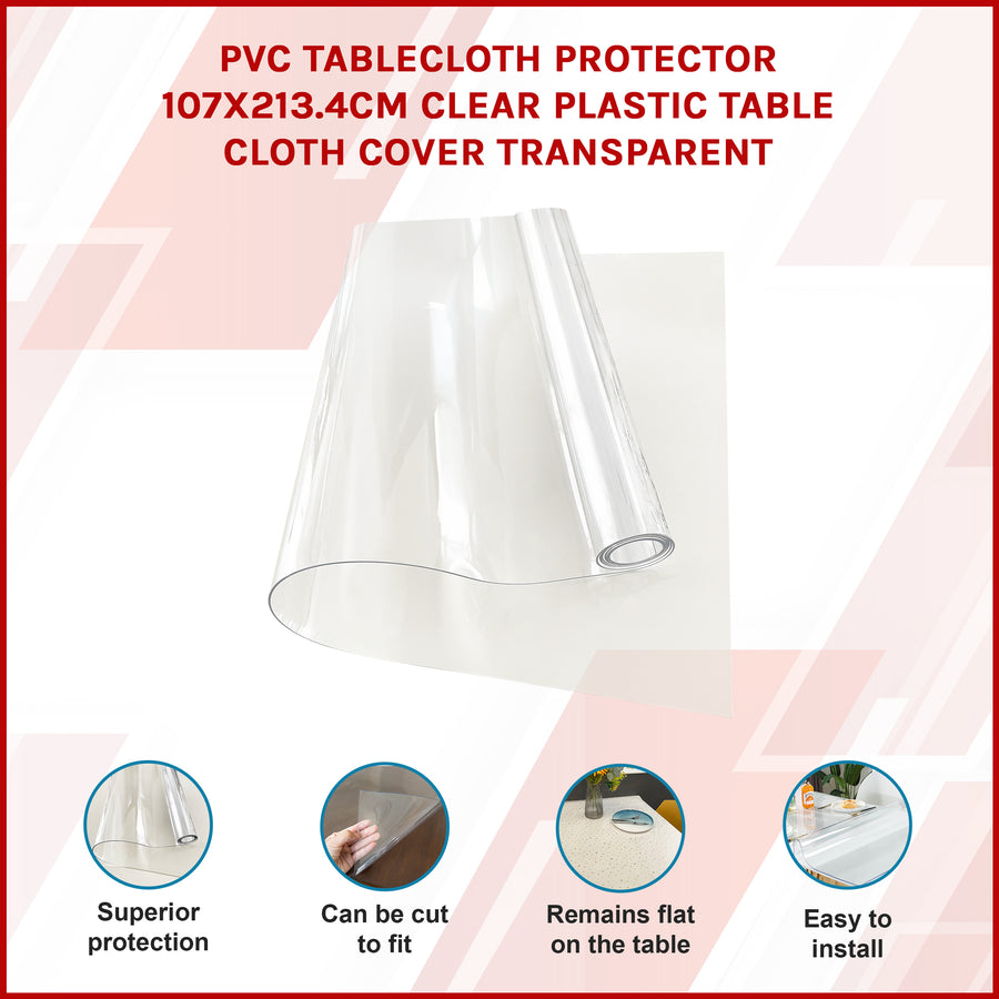 PVC Tablecloth Protector 107X213.4CM Clear Plastic Table Cloth Cover Transparent