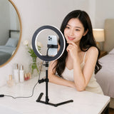 12 Inch LED Video Ring Light with Tabletop Light Stand and Phone Holder Black