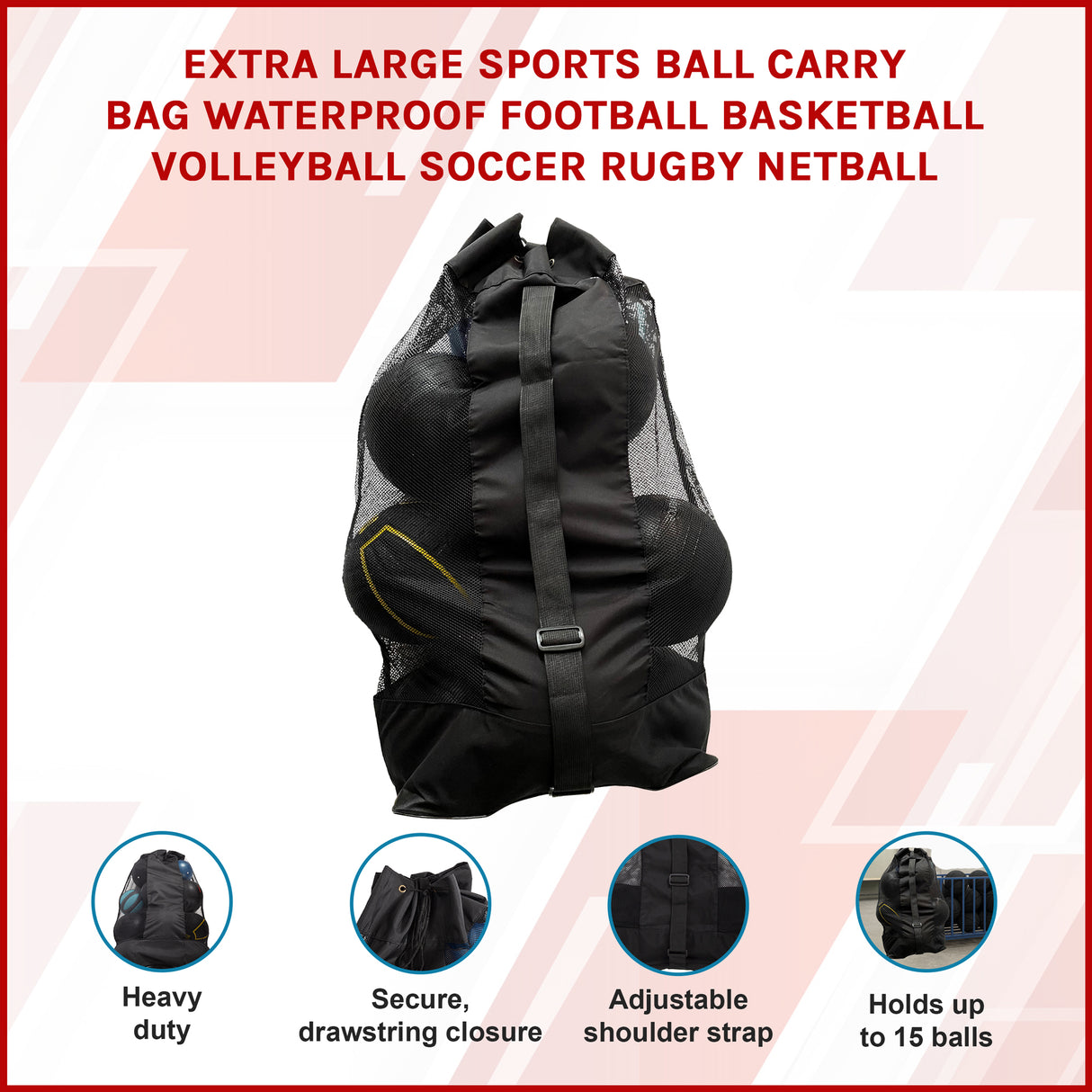 Extra Large Sports Ball Carry Bag Waterproof Football Basketball Volleyball Soccer Rugby NetBall