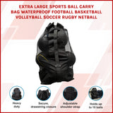 Extra Large Sports Ball Carry Bag Waterproof Football Basketball Volleyball Soccer Rugby NetBall