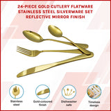 24-piece Gold Cutlery Flatware Stainless Steel Silverware Set Reflective Mirror Finish - Side View