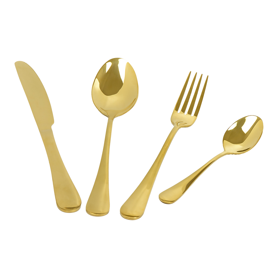 24-piece Gold Cutlery Flatware Stainless Steel Silverware Set Reflective Mirror Finish
