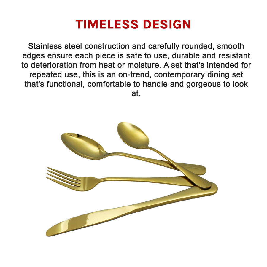 24-piece Gold Cutlery Flatware Stainless Steel Silverware Set Reflective Mirror Finish