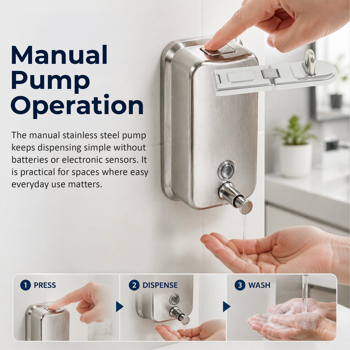 304 Stainless Steel Commercial Liquid Soap Hand Sanitiser Dispenser Wall Mount Bathroom Kitchen Office Hospital Restaurant 1000ml
