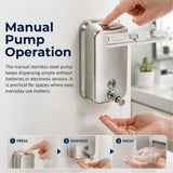 304 Stainless Steel Commercial Liquid Soap Hand Sanitiser Dispenser Wall Mount Bathroom Kitchen Office Hospital Restaurant 1000ml - Close-Up Angle