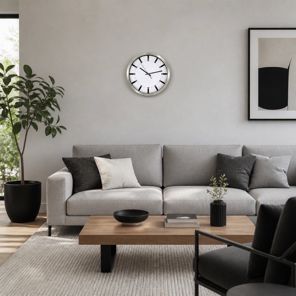 Modern Wall Clock Silent Non-Ticking Quartz Battery Operated Stainless Steel
