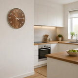 14-inch Round Wall Clock Silent Non-Ticking Quartz Battery Operated Wood Grain - Front View