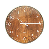 14-inch Round Wall Clock Silent Non-Ticking Quartz Battery Operated Wood Grain - 45-Degree Angle