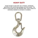 304 Stainless Steel Swivel Lift Clevis Chain Crane Hook with Safety Lock 650kg
