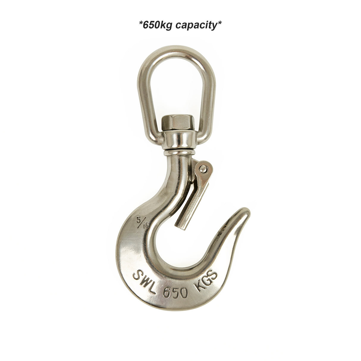 304 Stainless Steel Swivel Lift Clevis Chain Crane Hook with Safety Lock 650kg