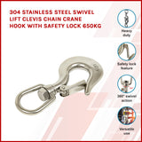 304 Stainless Steel Swivel Lift Clevis Chain Crane Hook with Safety Lock 650kg - Close-Up Angle