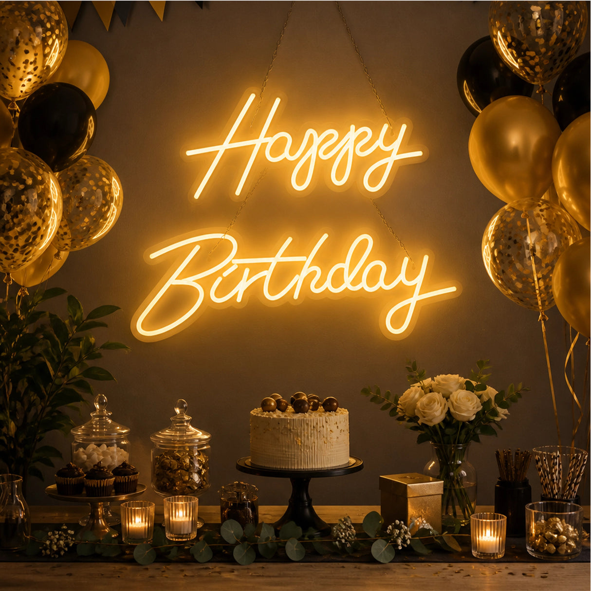 Happy Birthday Neon Sign Hanging Glowing Party Decoration