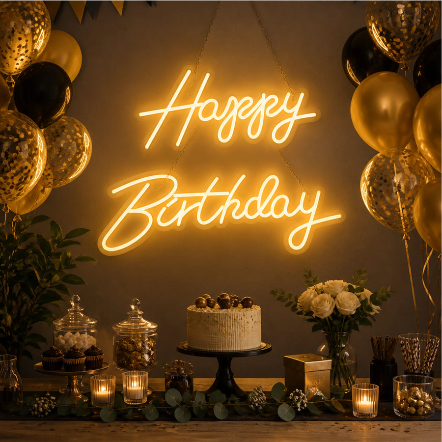 Happy Birthday Neon Sign Hanging Glowing Party Decoration