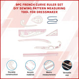 9pc French Curve Ruler Set DIY Sewing Pattern Measuring Tool for Dressmaker - Rear View