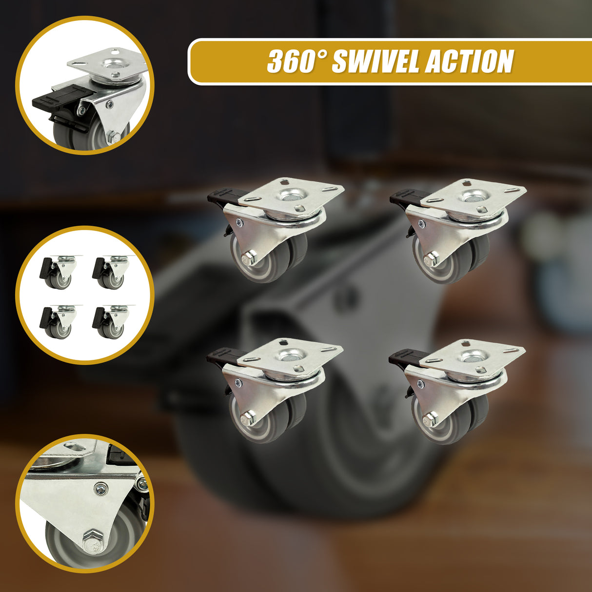 4x 2 Inch Heavy Duty Swivel Castor Wheels 50mm Brake