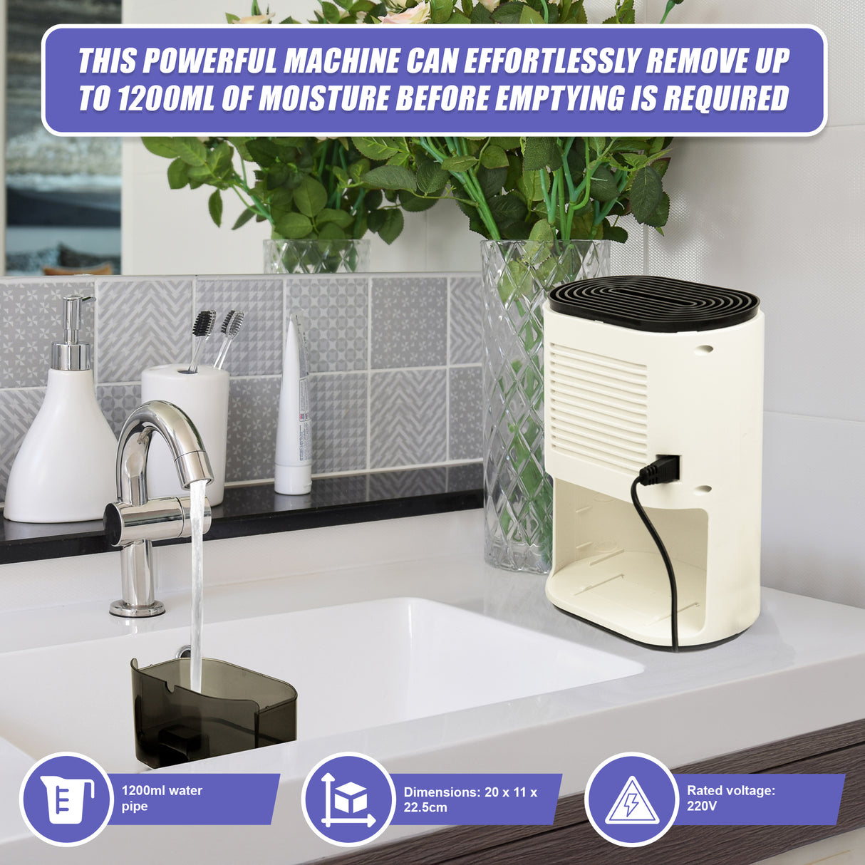 1200ML Mini Dehumidifier LED Display Air Dryer Moisture proof Absorber Machine