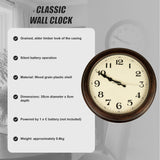 Classic Wall Clock Silent Non-Ticking Quartz Battery Operated Luxury Wood