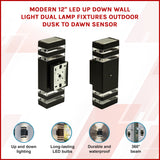 Modern 12 Inch LED Up Down Wall Light Dual Lamp with Dusk to Dawn Sensor