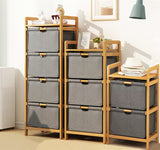 Bamboo Shelf with Storage Hamper &ndash; Wooden Organiser with Three-Set Rack Laundry Bags