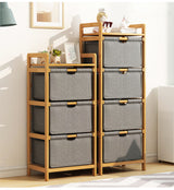 Bamboo Shelf with Storage Hamper &ndash; Wooden Organiser with Three-Set Rack Laundry Bags - Front View