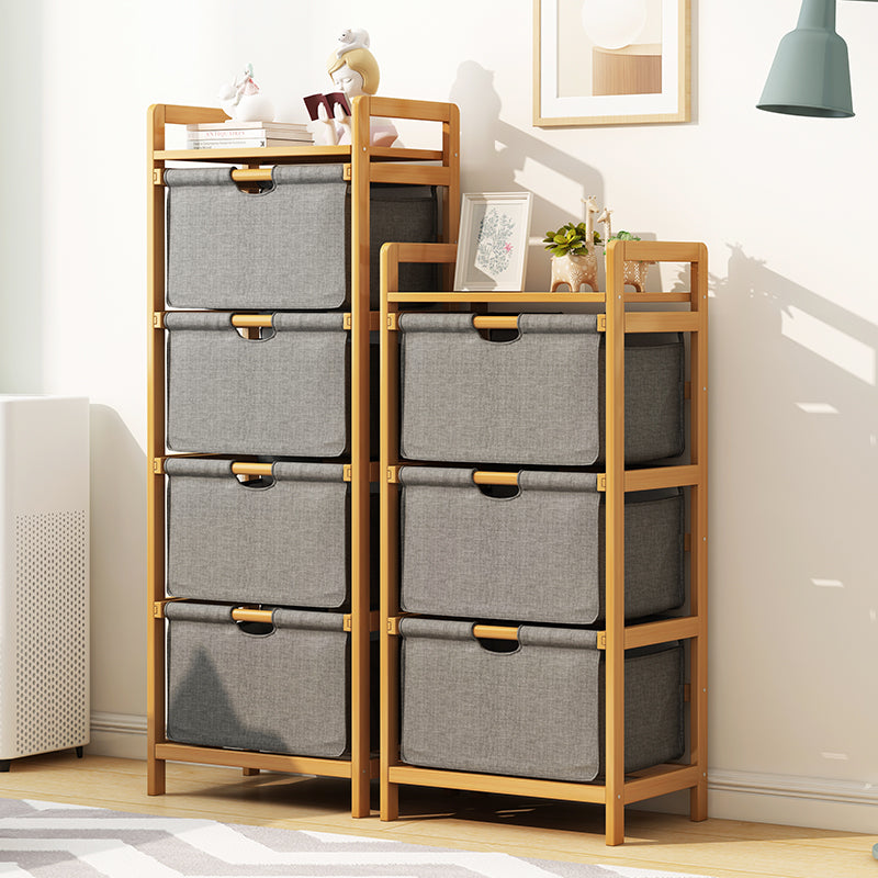 Bamboo Shelf with Storage Hamper &ndash; Wooden Organiser with Three-Set Rack Laundry Bags