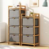 Bamboo Shelf with Storage Hamper &ndash; Wooden Organiser with Three-Set Rack Laundry Bags