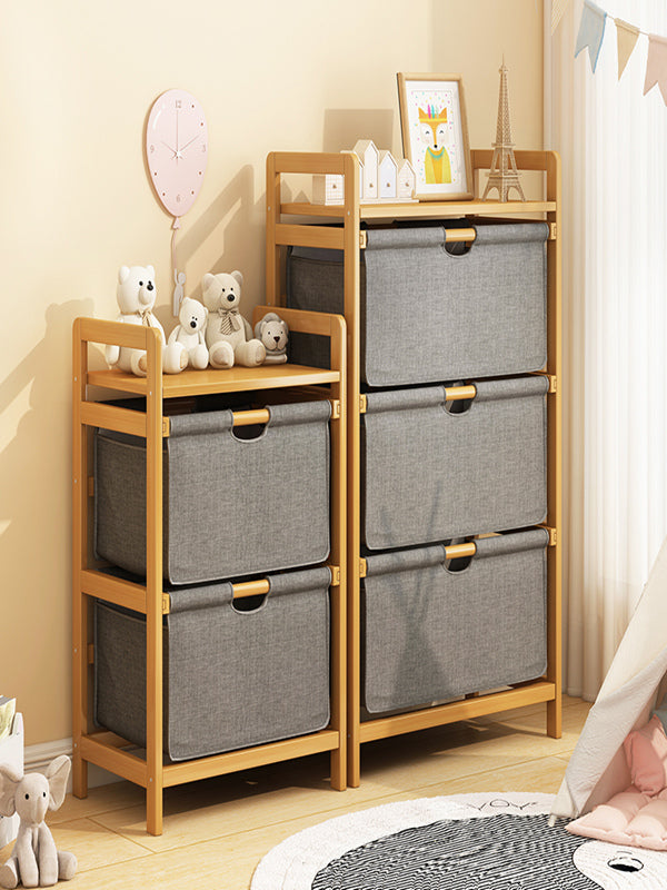 Bamboo Shelf with Storage Hamper &ndash; Wooden Organiser with Three-Set Rack Laundry Bags