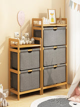 Bamboo Shelf with Storage Hamper &ndash; Wooden Organiser with Three-Set Rack Laundry Bags
