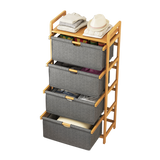 Bamboo Shelf with Storage Hamper &ndash; Wooden Organiser with Three-Set Rack Laundry Bags - Close-Up Angle