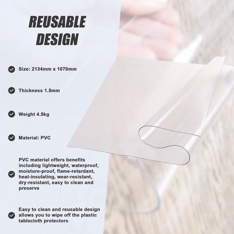 PVC Tablecloth Protector Table Cover Dining Table Cloth Plastic 2134x1070mm 1.5mm