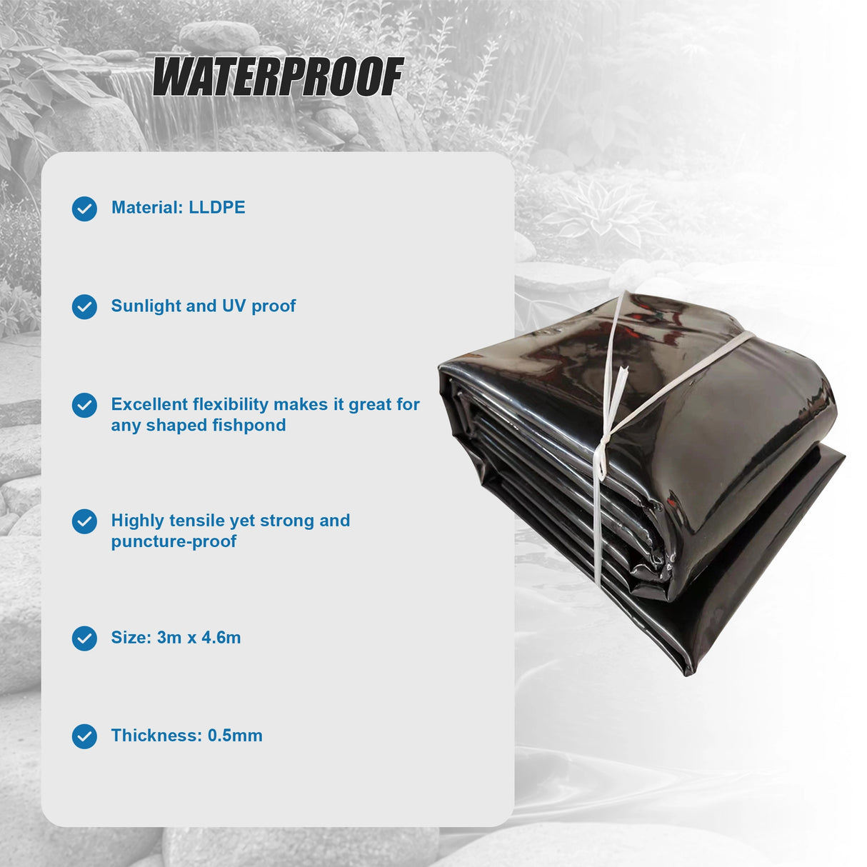 Fish Pond Liner 3 x 4.6m x 0.5mm Garden Pool Membrane Reinforced