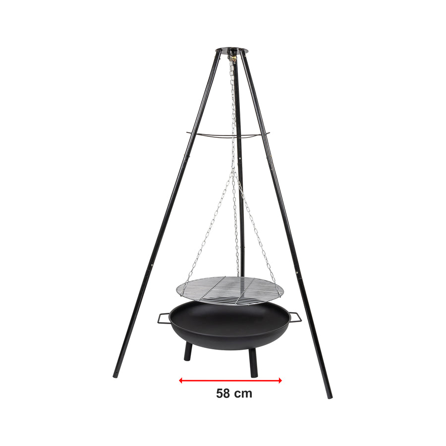 Tripod Garden Fire Pit BBQ &ndash; Cast Iron & Steel Round Outdoor Fire Bowl
