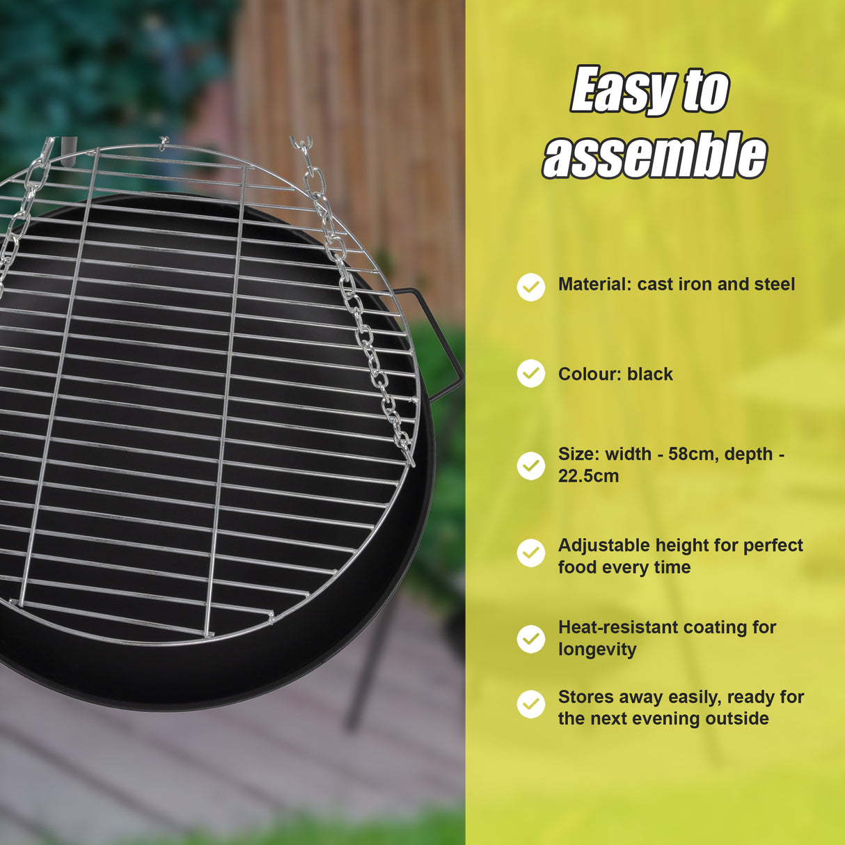 Tripod Garden Fire Pit BBQ &ndash; Cast Iron & Steel Round Outdoor Fire Bowl