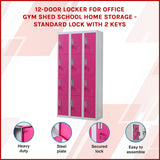 12-Door Locker for Office Gym Shed School Home Storage - Standard Lock with 2 Keys - Front View