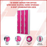 12-Door Locker for Office Gym Shed School Home Storage - 3-Digit Combination Lock - Front View