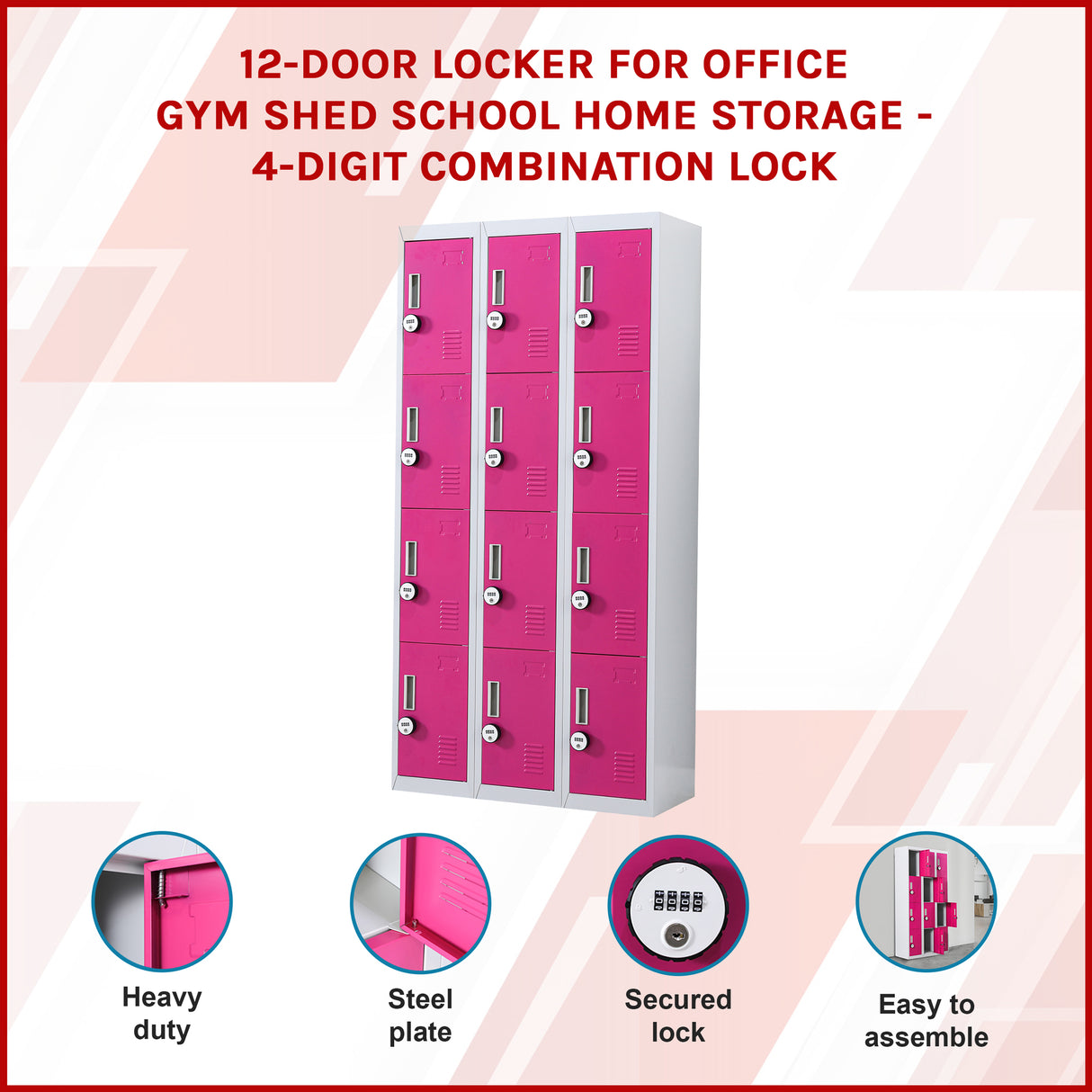 12-Door Locker for Office Gym Shed School Home Storage - 4-Digit Combination Lock