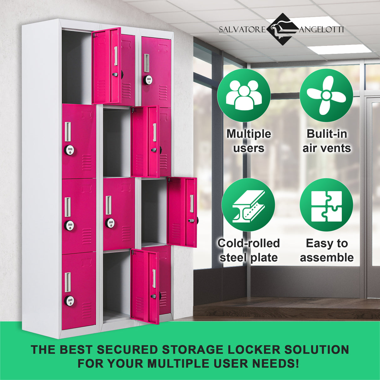 12-Door Locker for Office Gym Shed School Home Storage - 4-Digit Combination Lock