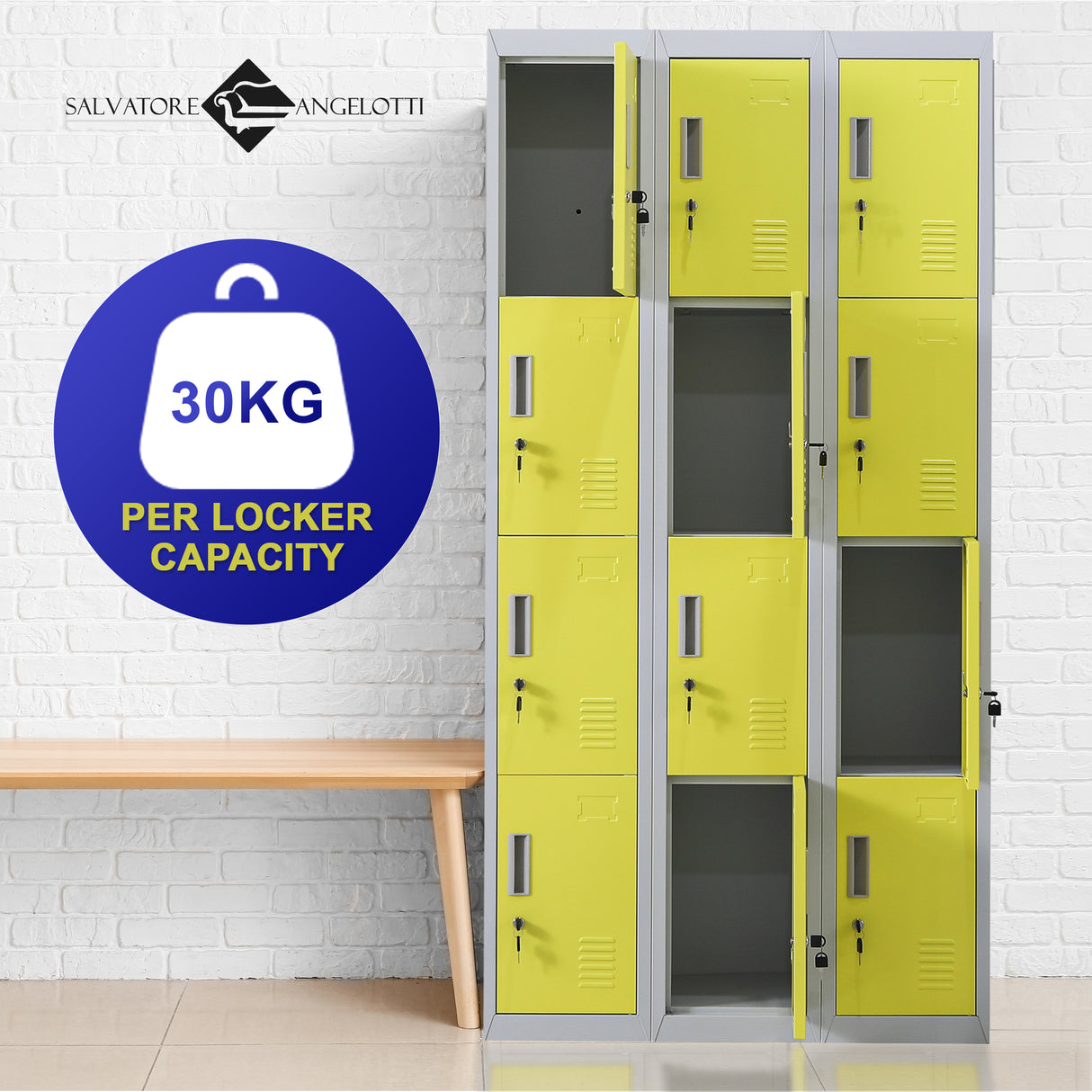 12-Door Locker for Office Gym Shed School Home Storage - Standard Lock with 2 Keys