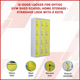 12-Door Locker for Office Gym Shed School Home Storage - Standard Lock with 2 Keys - Front View